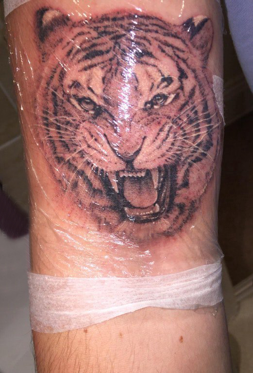 老虎头纹身图案 男生手臂上老虎头纹身图片