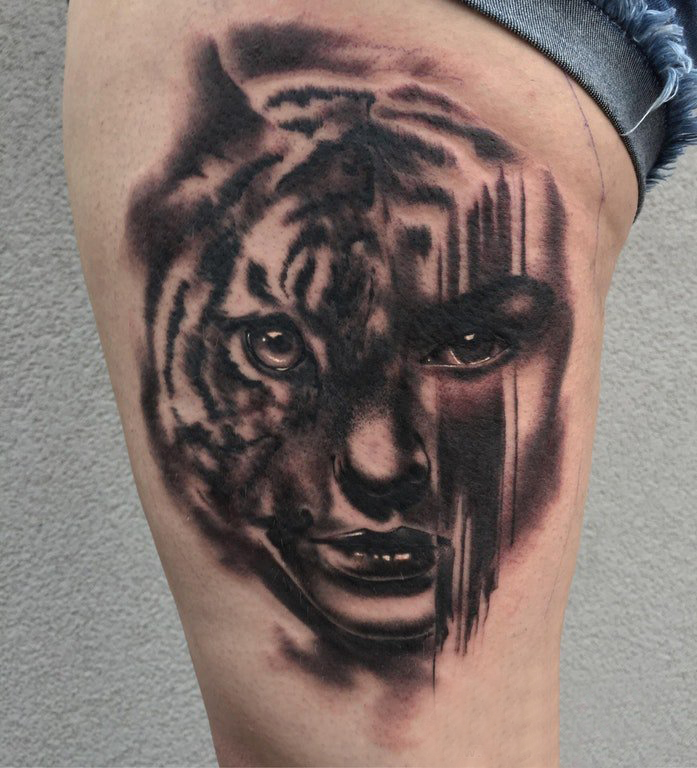 人物纹身图案 女生大腿上人物纹身图案