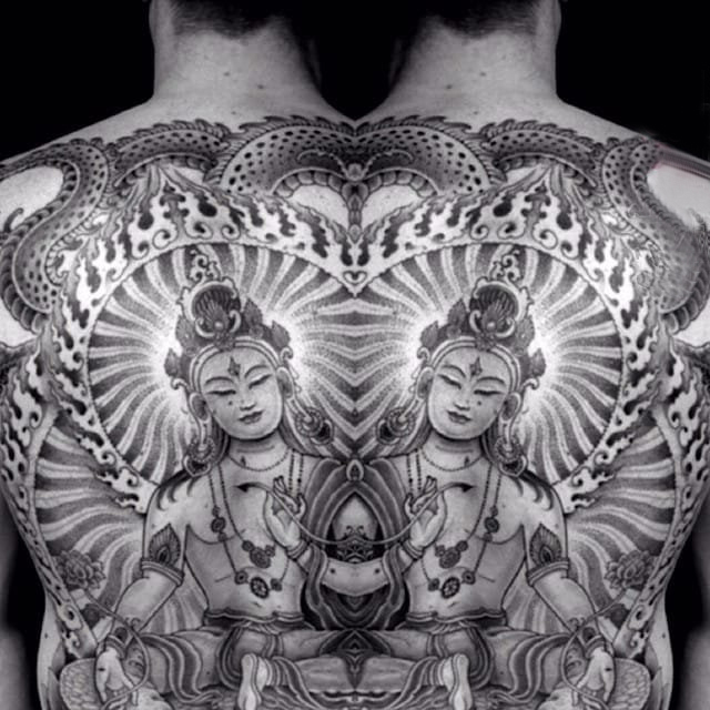 背部纹身图案 多款黑灰纹身点刺技巧背部纹身图案