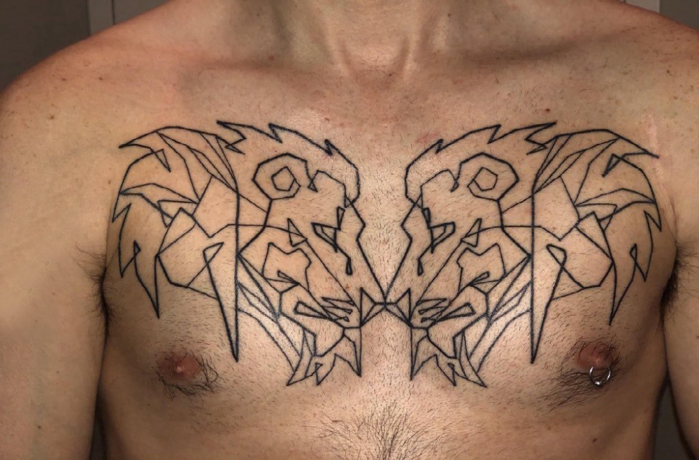 狮子头纹身 男生胸部狮子头纹身图片