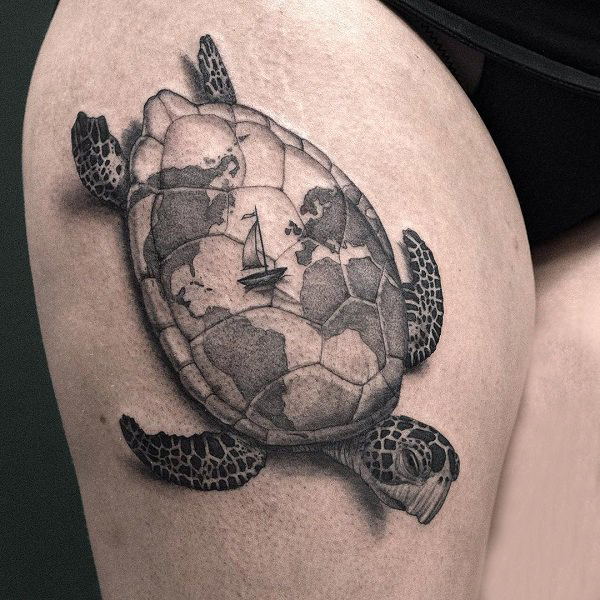 乌龟纹身图案 多款简单线条纹身黑色乌龟纹身图案