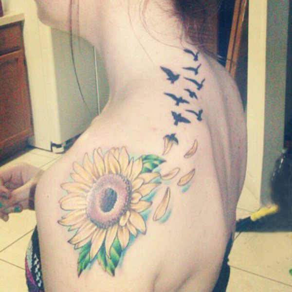 向日葵纹身图案 多款彩绘纹身素描向日葵纹身图案