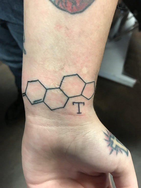 化学元素纹身 男生手腕上黑色的化学符号纹身图片