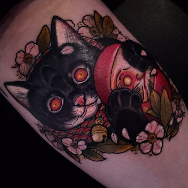 小猫咪纹身 多款彩绘纹身素描小清新猫咪纹身图案