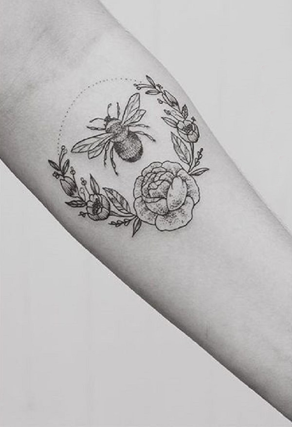 小蜜蜂纹身 多款小清新文艺纹身素描小蜜蜂纹身图案