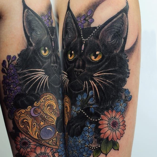 小清新猫咪纹身 多款彩绘纹身动物小清新猫咪纹身图案