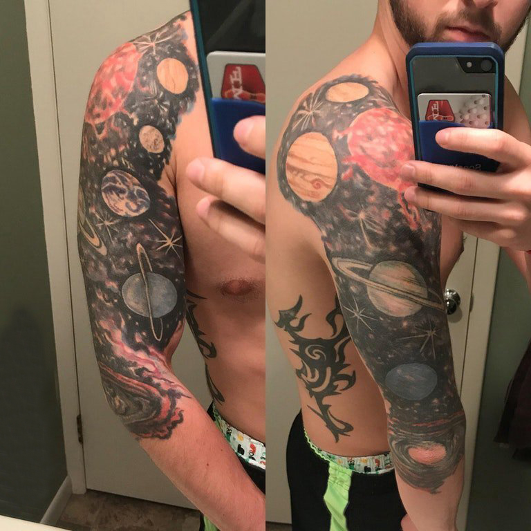 纹身星球 男生手臂上星球纹身图片