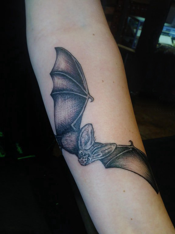 纹身蝙蝠 男生手臂上黑色的蝙蝠纹身图片