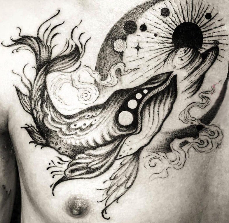 纹身鲸鱼 男生胸部鲸鱼纹身图片