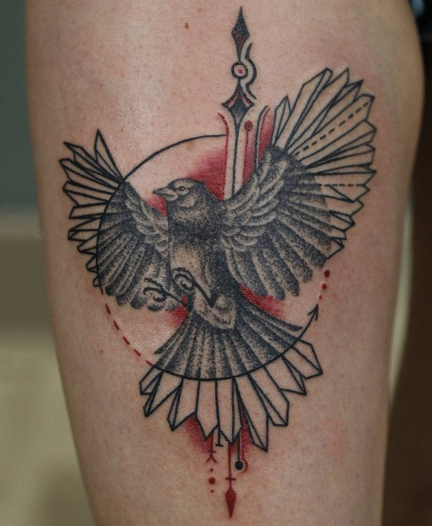纹身鸟 男生小腿上小鸟纹身图片