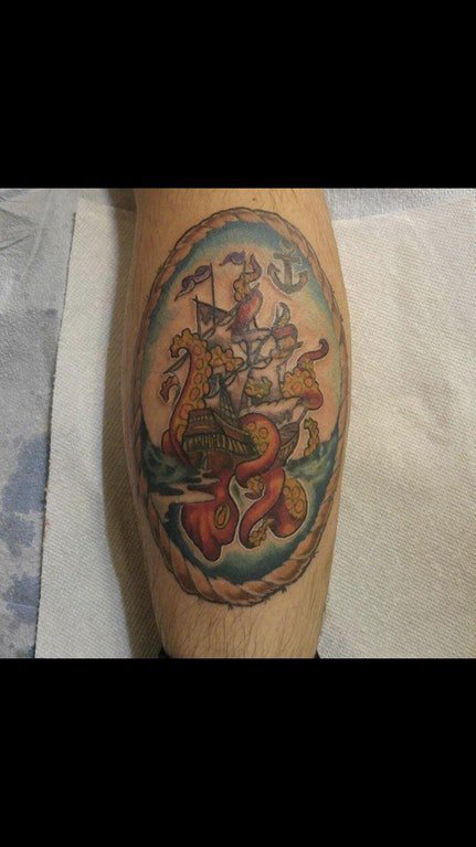 纹身小帆船 男生小腿上帆船纹身图案