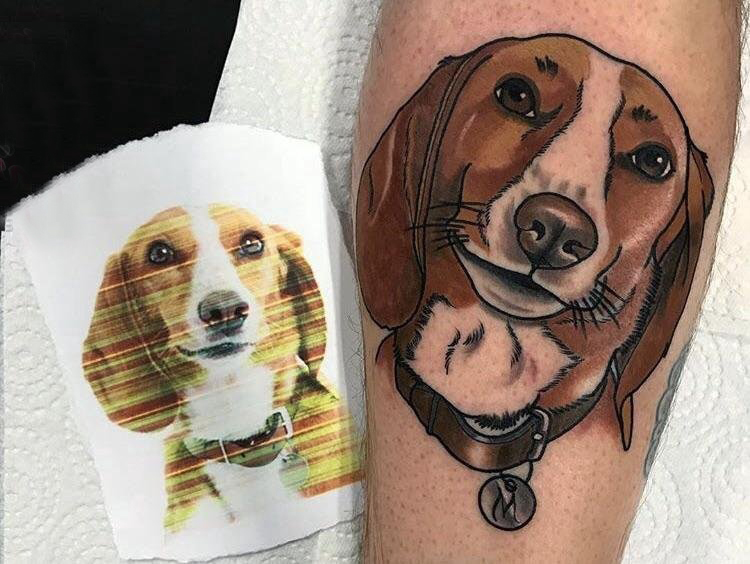 小狗纹身图片 男生手臂上小狗纹身图片