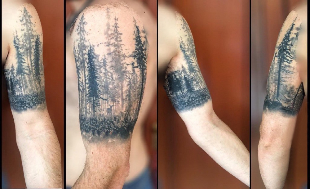 树林纹身图案  男生手臂上创意的树林纹身图片