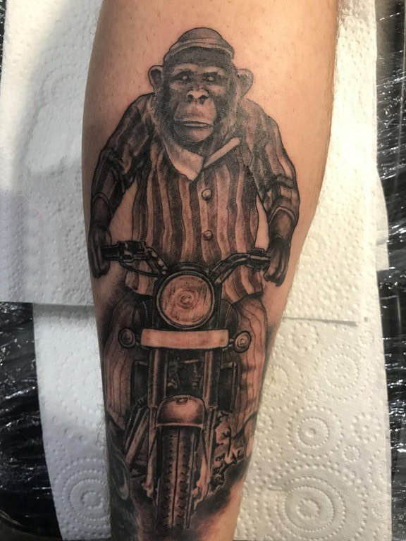 纹身猴子  男生手臂上黑灰的猴子纹身图片