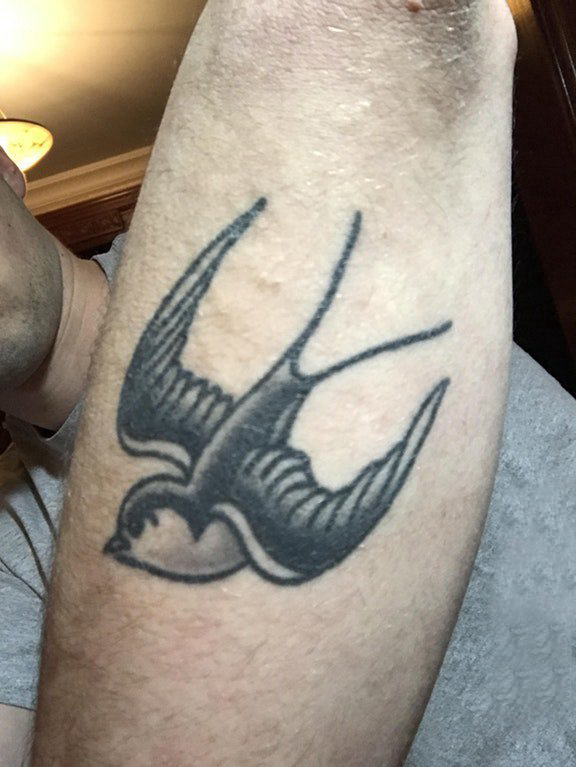 手臂纹身素材 男生手臂上黑色的燕子纹身图片