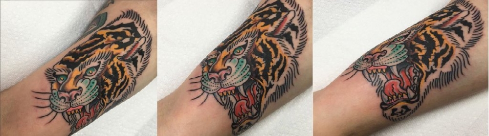 纹身老虎  男生手臂上彩绘的老虎纹身图片