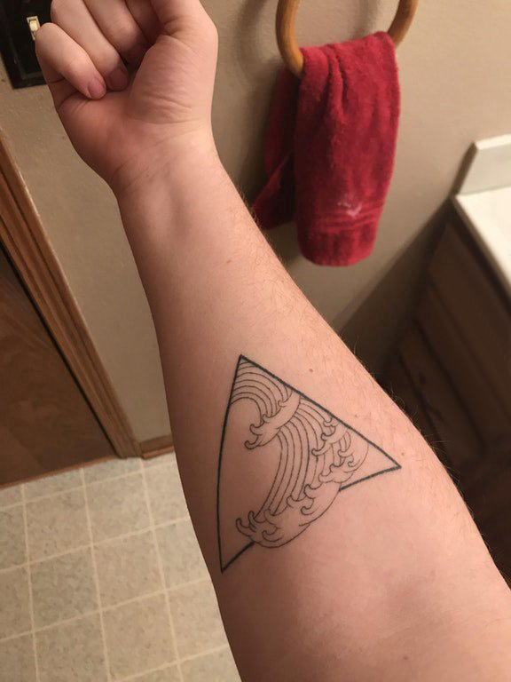 纹身海浪 男生手臂上三角形和浪花纹身图片