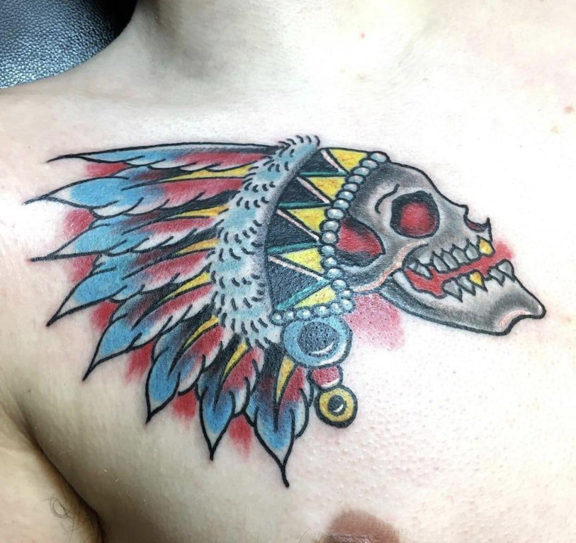 印第安人纹身  男生胸上彩绘的印第安人纹身图片