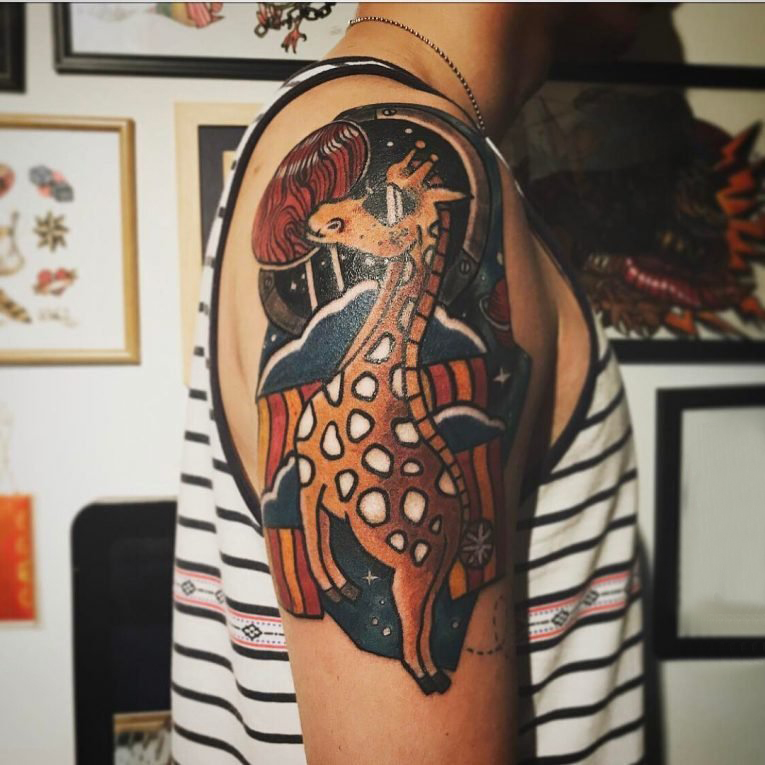 长颈鹿纹身图案 多款彩色纹身动物长颈鹿纹身图案