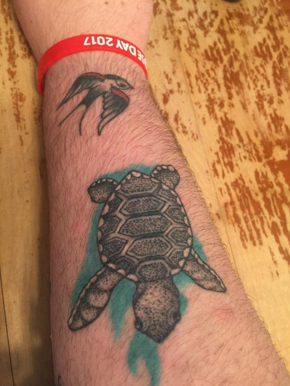 乌龟纹身图案  男生手臂上彩绘的乌龟纹身图片