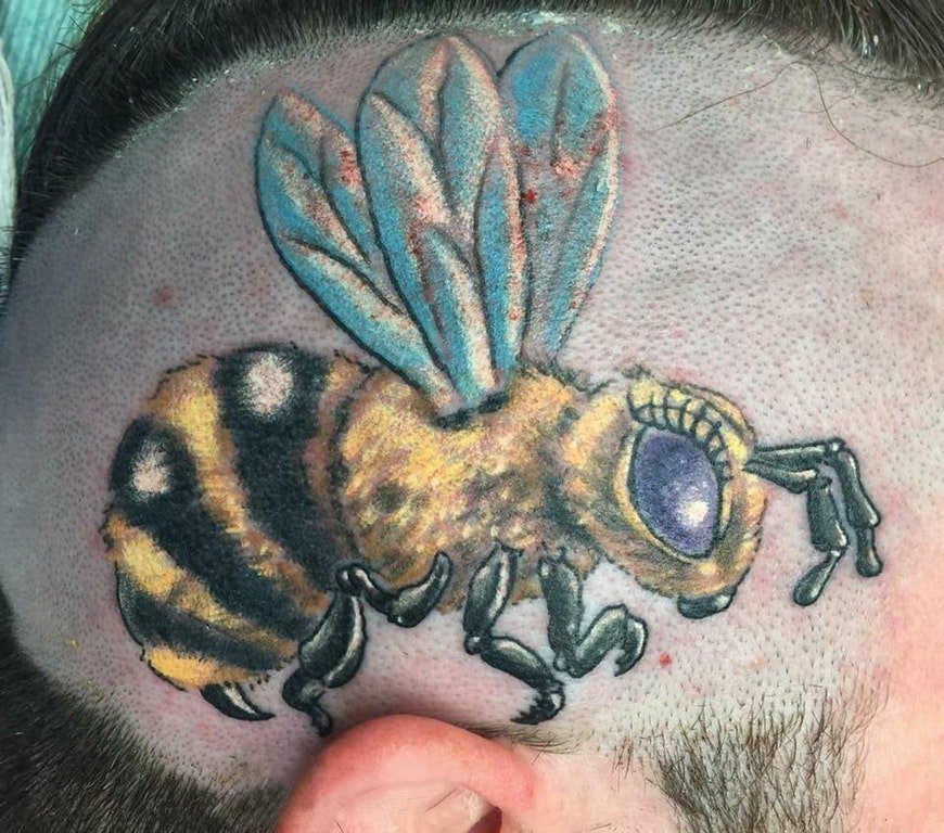 蜜蜂纹身图案 男生头部彩色的蜜蜂纹身图片