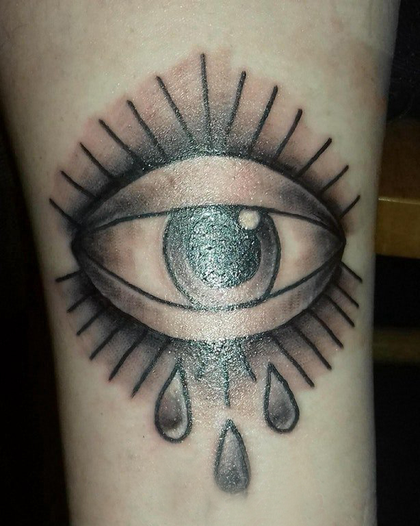 眼睛纹身 女生手臂上流泪的眼睛纹身图片