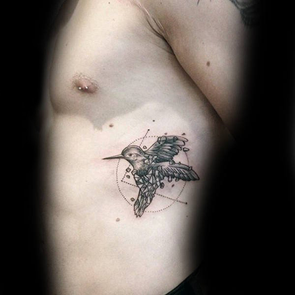 纹身鸟 多款黑灰与点刺结合的蜂鸟纹身图案