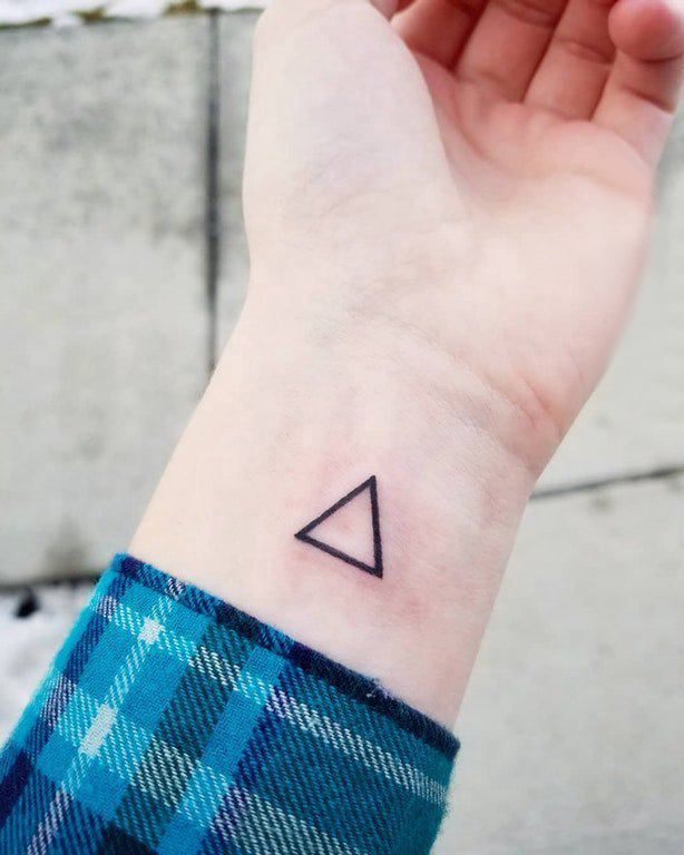 几何元素纹身 男生手腕上黑色的三角形纹身图片