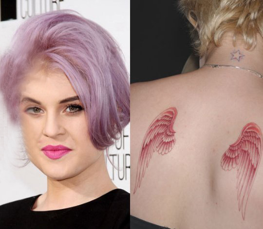 美国纹身明星  凯莉·奥斯本后背上彩绘的翅膀纹身图片