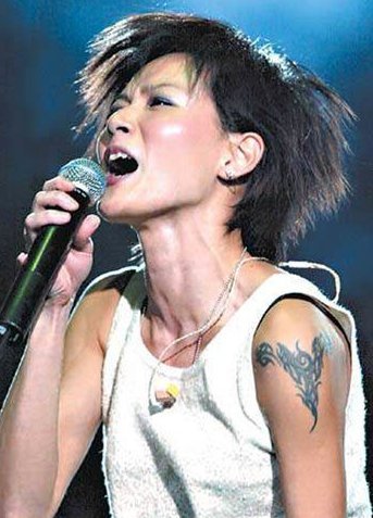 中国纹身明星  卢巧音手臂上黑色的线条纹身图片