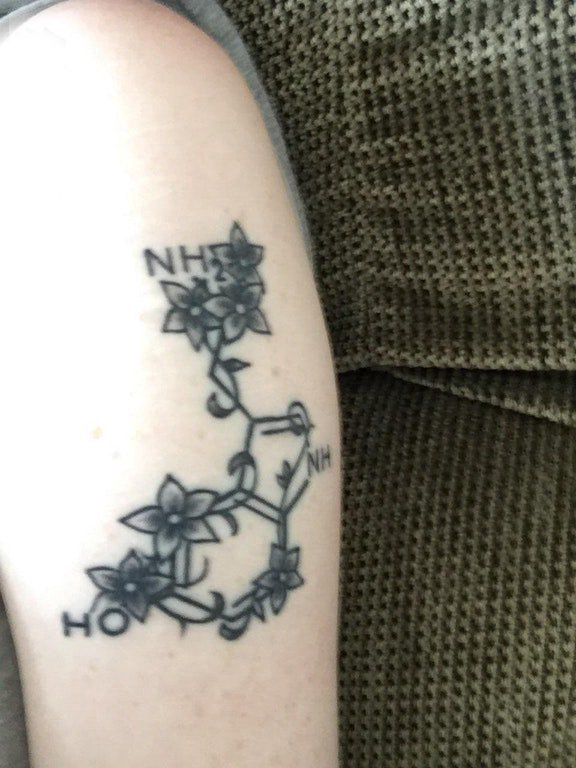 化学元素纹身  女生手臂上花朵和化学元素纹身图片