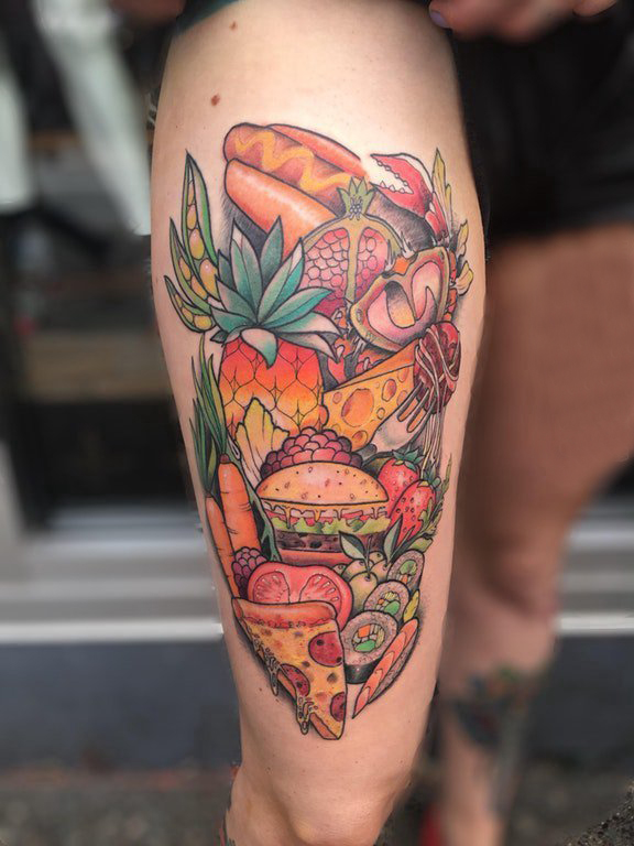 食物纹身 女生大腿上可口的食物纹身图片