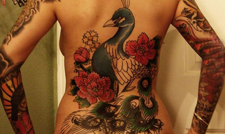 孔雀纹身图片  色彩斑斓的孔雀纹身图案