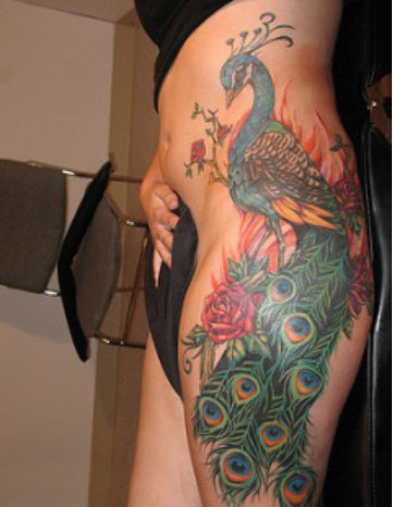 孔雀纹身图片  色彩斑斓的孔雀纹身图案