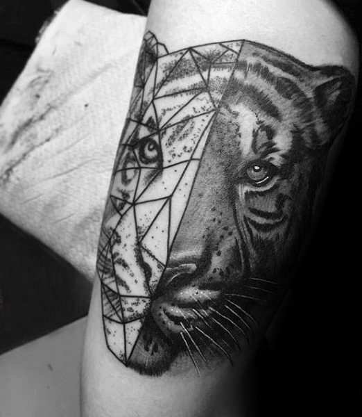 老虎头纹身图案  几何创意的老虎纹身图案