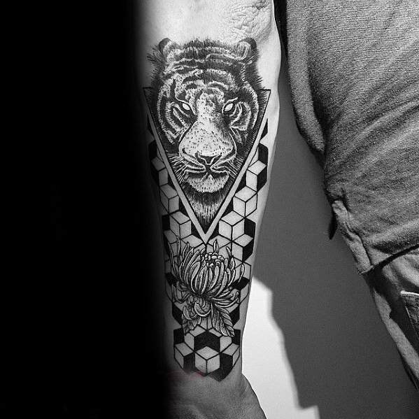 老虎头纹身图案  几何创意的老虎纹身图案