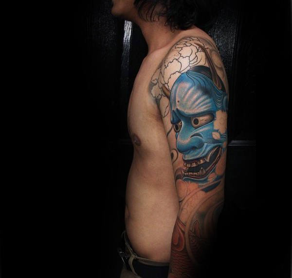 日本鬼面具纹身  恐怖骇人的日本鬼面具纹身图案