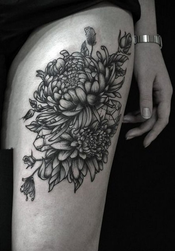 纹身菊花图案   绚丽绽放的菊花纹身图案