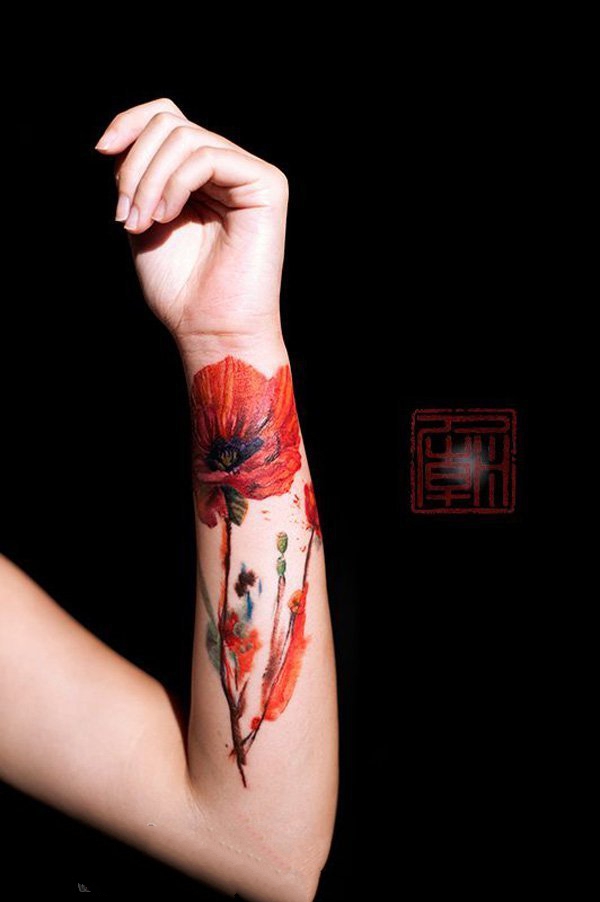 罂粟花纹身图片  妖艳致命的罂粟花纹身图案