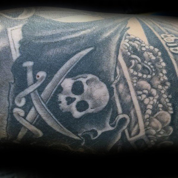 海盗骷髅纹身图案  多款黑灰海盗骷髅纹身图案