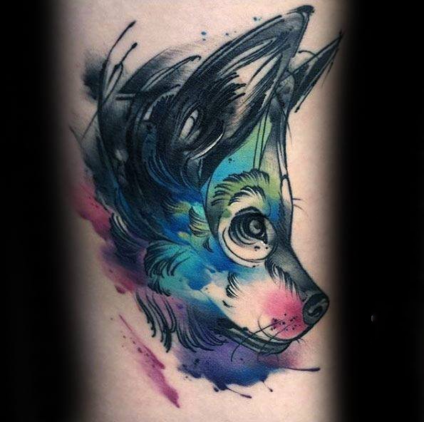 狼头纹身图片   多款水彩晕染的狼头纹身图案