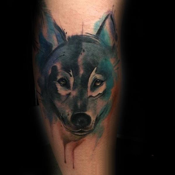 狼头纹身图片   多款水彩晕染的狼头纹身图案