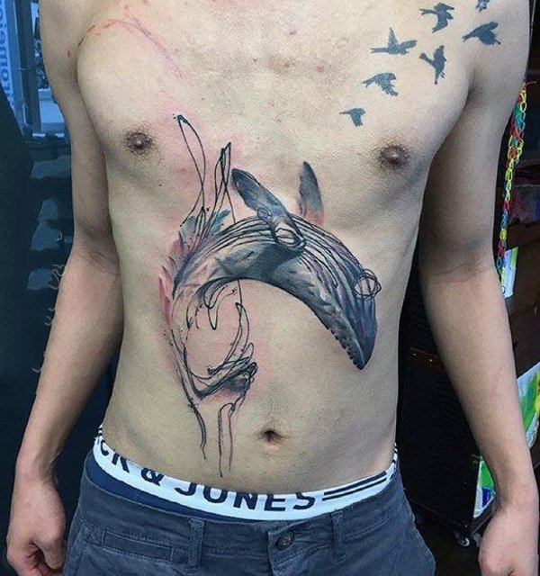纹身鲸鱼  设计巧妙的鲸鱼纹身图案