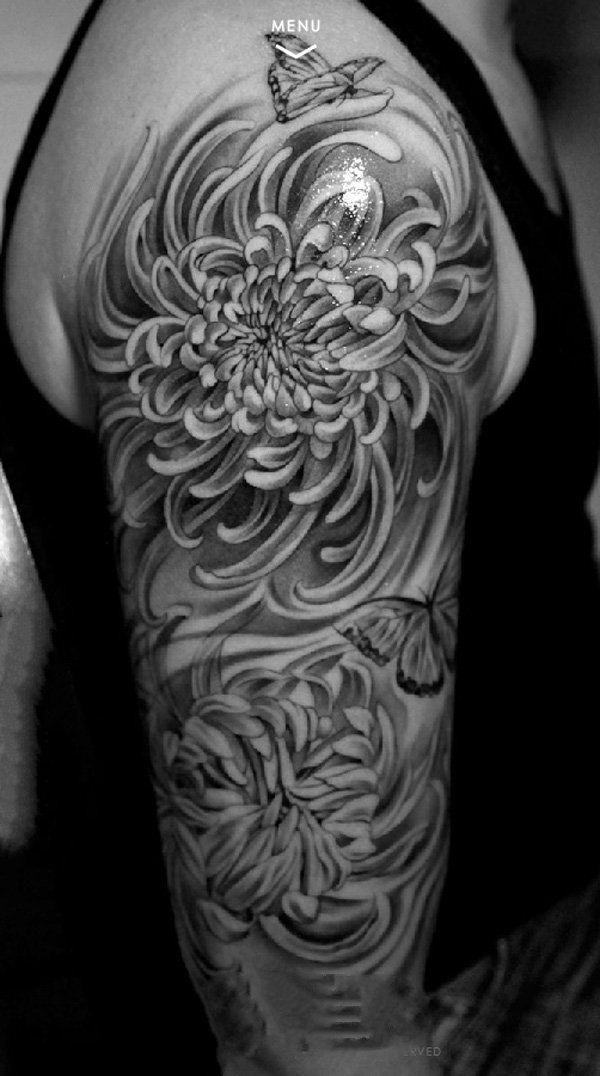 纹身菊花图案   风格各异的菊花纹身图案