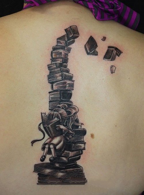 纹身书籍  黑灰与几何交汇的书籍纹身图片