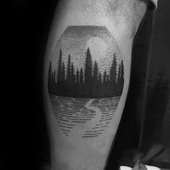 纹身小树  黑灰色调的小树纹身图案