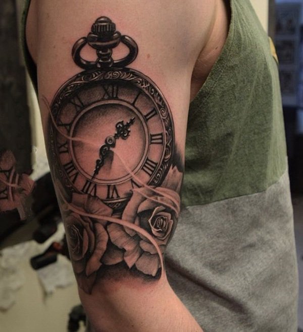 时钟纹身  记录时光流逝的时钟纹身图案