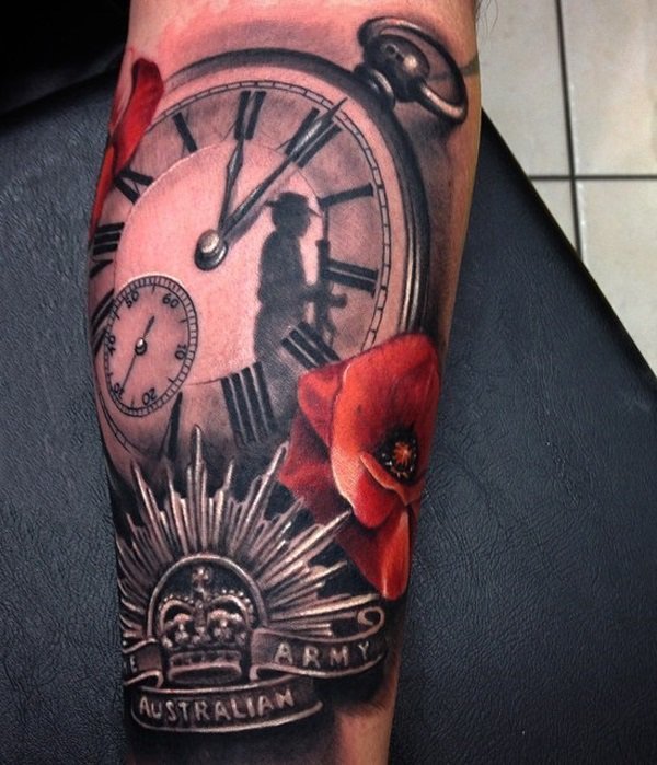时钟纹身  记录时光流逝的时钟纹身图案