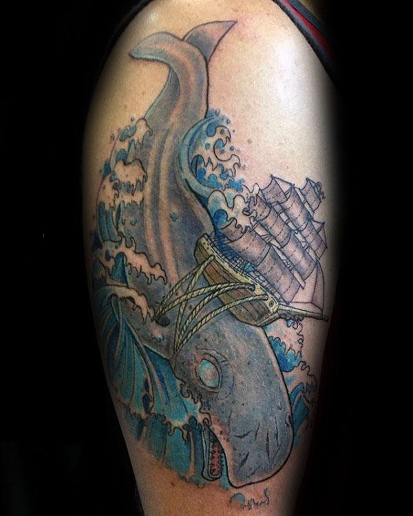 纹身鲸鱼   创意感十足的鲸鱼纹身图案