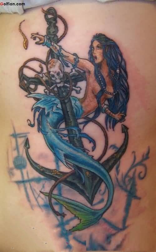 纹身美人鱼  魅力动人的美人鱼纹身图案